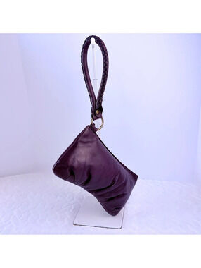 Hidesign pleated purple leather wristlet clutch NWT